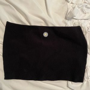 Black tube top with flower detail. Kendall and Kylie brand.